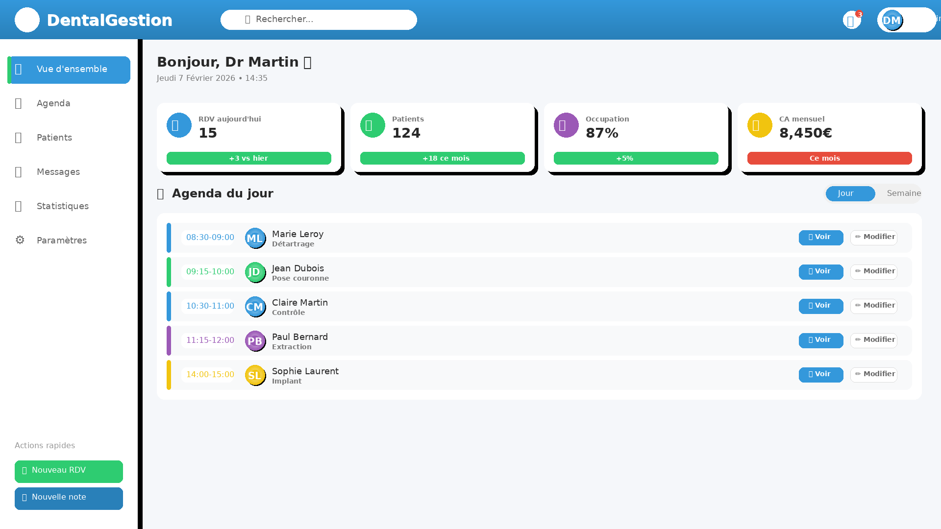 DocteurGestion — Aperçu agenda médical